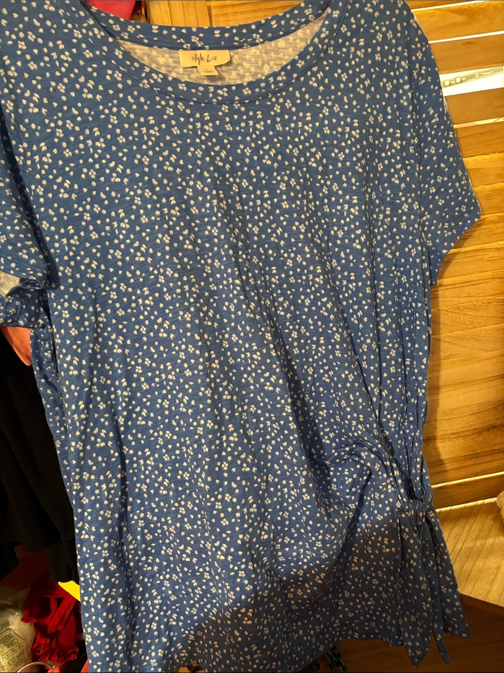 Vintage Style & Co. Blue Short-Sleeve Shirt w/ White Dot Print and Side Tie LRG